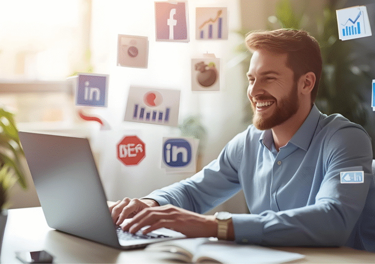 man Happy While Work on Laptop