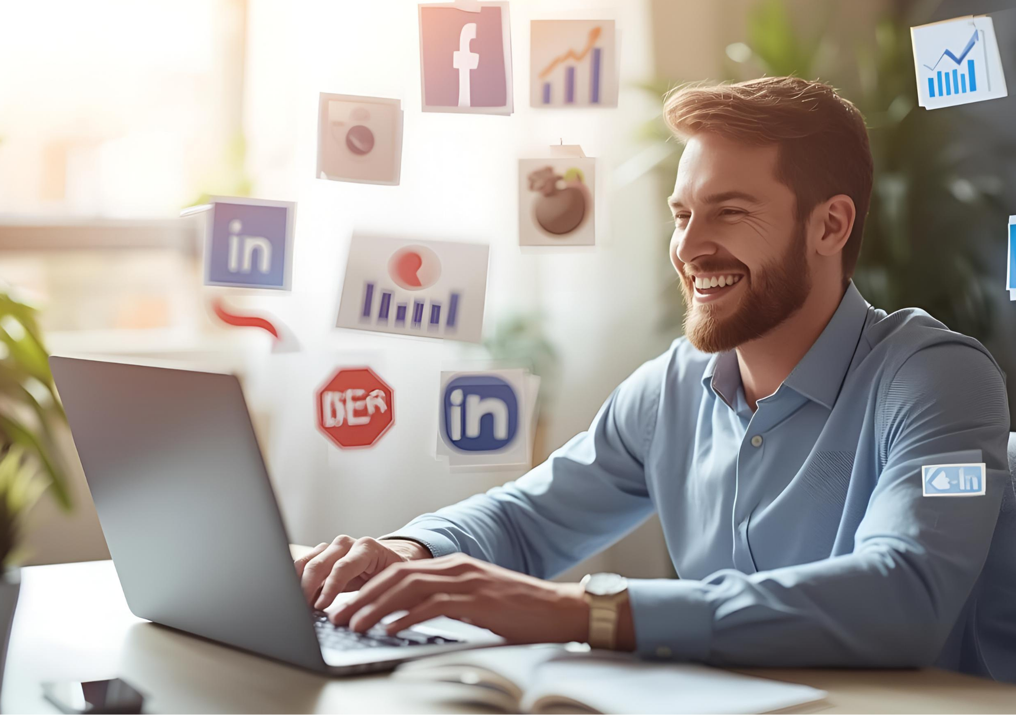man Happy While Work on Laptop